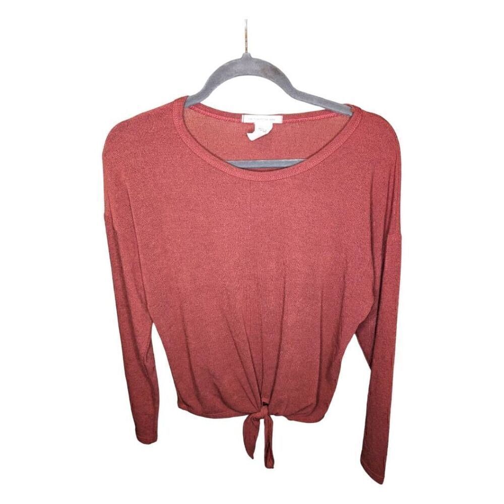 Caution To The Wind Orange Sweater Long Sleeve With Knot in the Front Women's Si